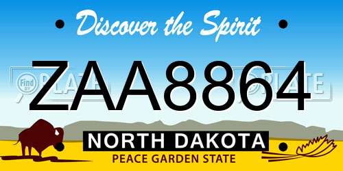 ZAA8864 North Dakota License Plate