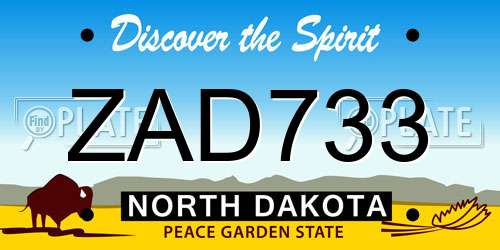 ZAD733 North Dakota License Plate
