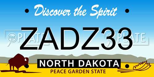 ZADZ33 North Dakota License Plate
