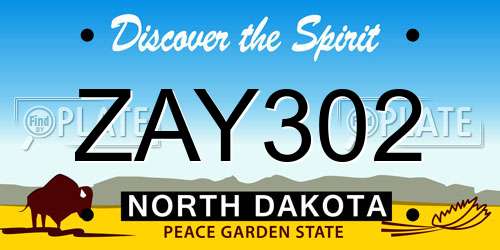 ZAY302 North Dakota License Plate