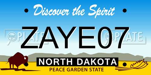 ZAYE07 North Dakota License Plate