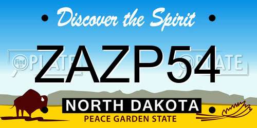 ZAZP54 North Dakota License Plate