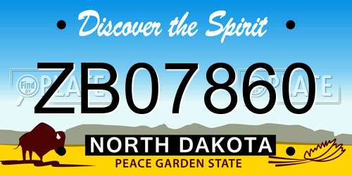 ZB07860 North Dakota License Plate