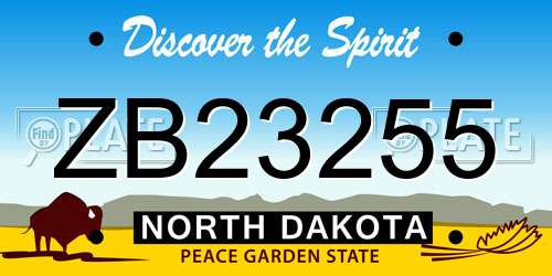 ZB23255 North Dakota License Plate