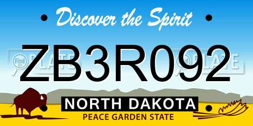ZB3R092 North Dakota License Plate