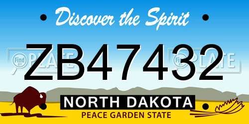 ZB47432 North Dakota License Plate