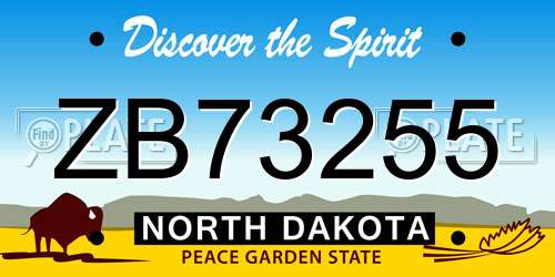ZB73255 North Dakota License Plate