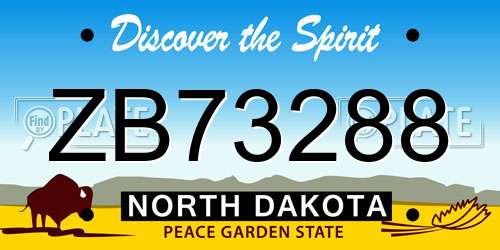 ZB73288 North Dakota License Plate