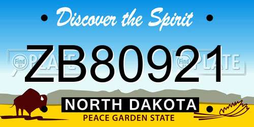 ZB80921 North Dakota License Plate