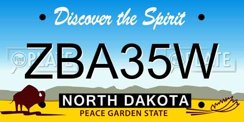 ZBA35W North Dakota License Plate