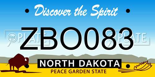 ZBO083 North Dakota License Plate