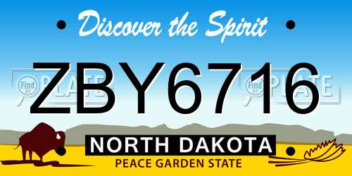 ZBY6716 North Dakota License Plate