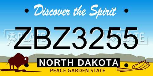 ZBZ3255 North Dakota License Plate