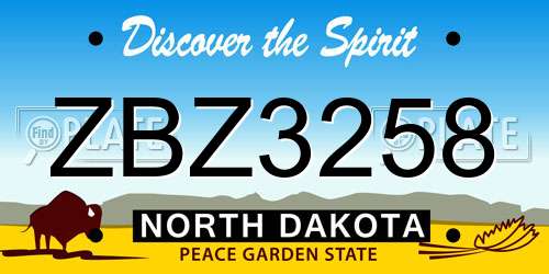 ZBZ3258 North Dakota License Plate