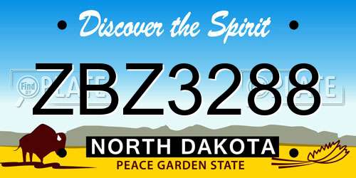 ZBZ3288 North Dakota License Plate