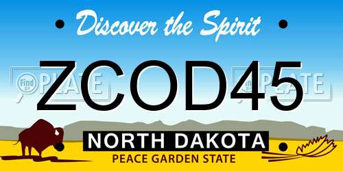 ZCOD45 North Dakota License Plate