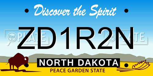 ZD1R2N North Dakota License Plate