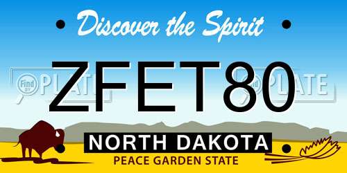 ZFET80 North Dakota License Plate