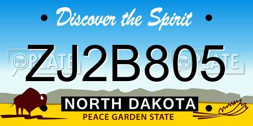ZJ2B805 North Dakota License Plate