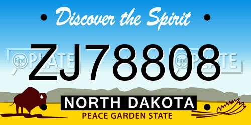 ZJ78808 North Dakota License Plate
