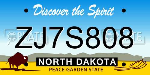 ZJ7S808 North Dakota License Plate