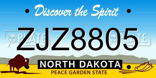 ZJZ8805 North Dakota License Plate