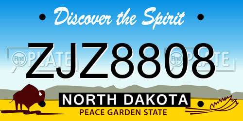 ZJZ8808 North Dakota License Plate