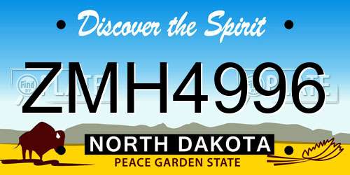 ZMH4996 North Dakota License Plate