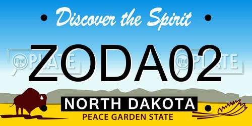 ZODA02 North Dakota License Plate
