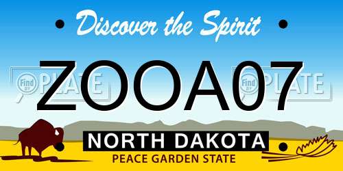 ZOOA07 North Dakota License Plate
