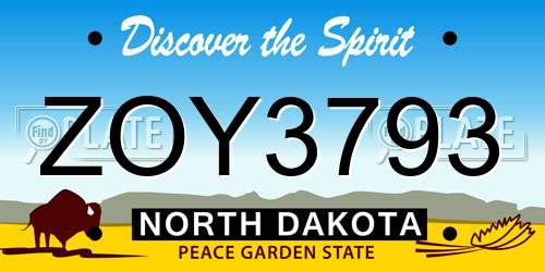 ZOY3793 North Dakota License Plate