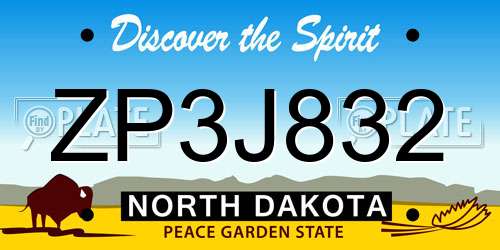 ZP3J832 North Dakota License Plate