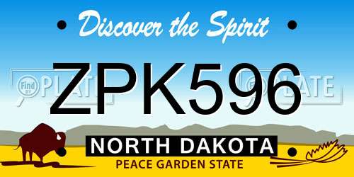 ZPK596 North Dakota License Plate