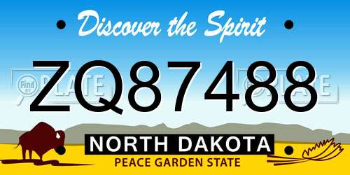 ZQ87488 North Dakota License Plate