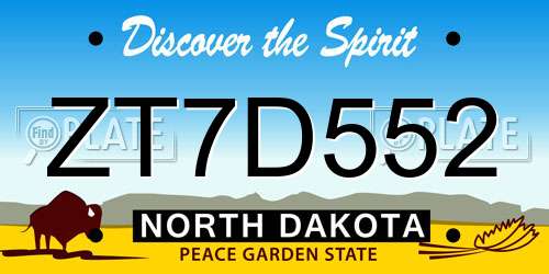 ZT7D552 North Dakota License Plate