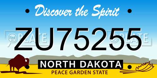 ZU75255 North Dakota License Plate
