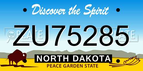 ZU75285 North Dakota License Plate