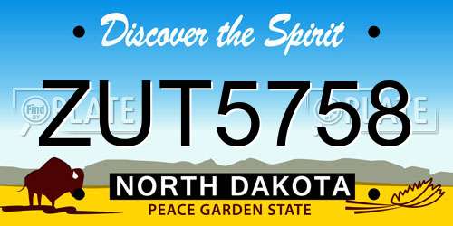 ZUT5758 North Dakota License Plate