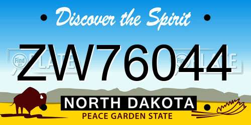 ZW76044 North Dakota License Plate