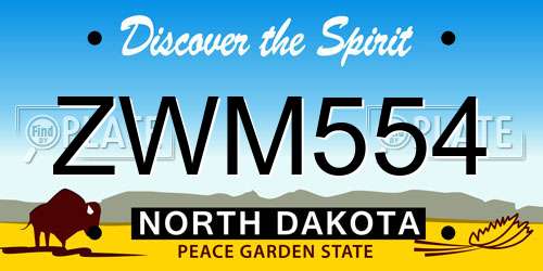 ZWM554 North Dakota License Plate