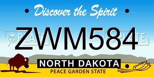 ZWM584 North Dakota License Plate