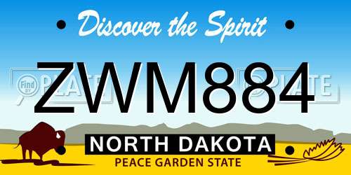 ZWM884 North Dakota License Plate