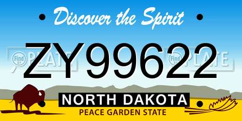 ZY99622 North Dakota License Plate