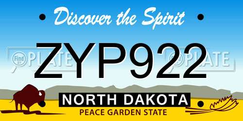 ZYP922 North Dakota License Plate