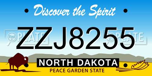 ZZJ8255 North Dakota License Plate