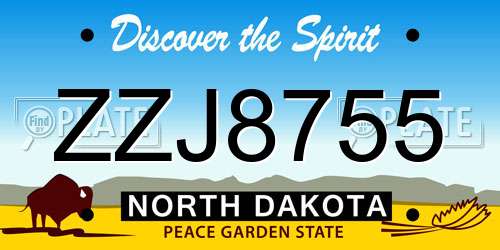 ZZJ8755 North Dakota License Plate