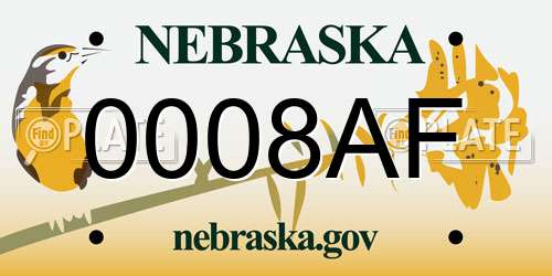 0008AF Nebraska License Plate