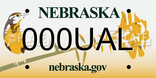 000UAL Nebraska License Plate