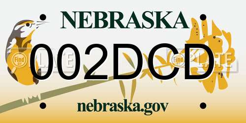 002DCD Nebraska License Plate