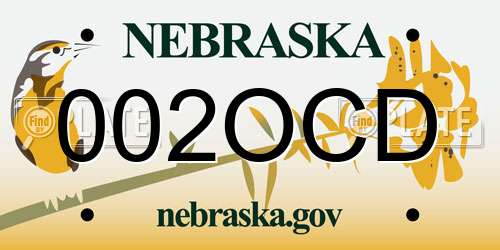 002OCD Nebraska License Plate